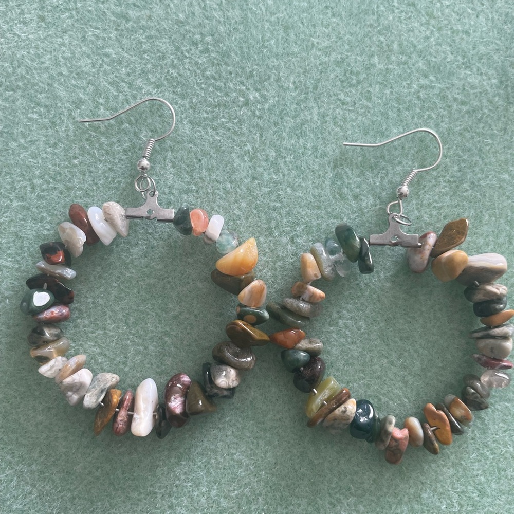 Multicolor Stone Hoop Earrings